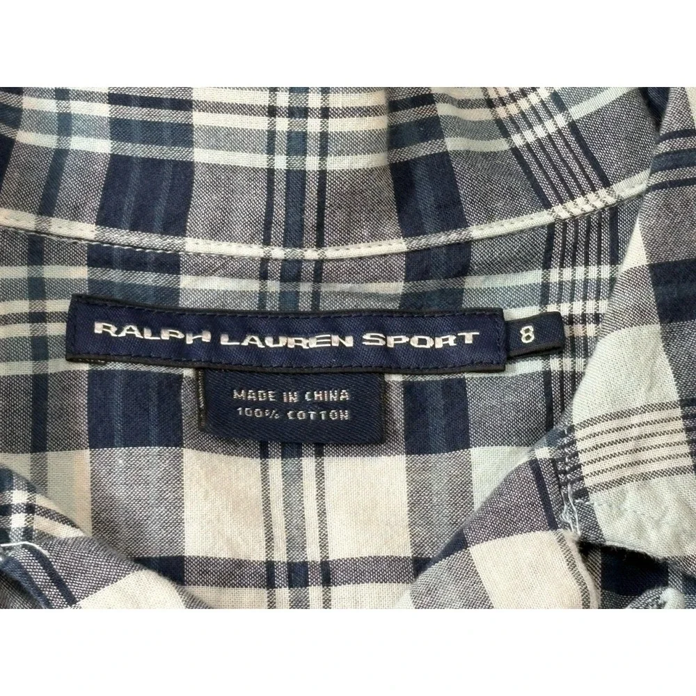 Ralph Lauren Sport Shirt Womens Size 8 Slim Fit Blue White Plaids Long Sleeve - Picture 4 of 15